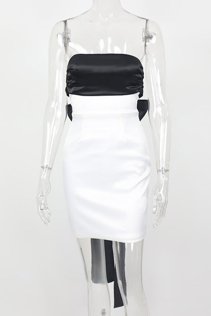 With Bow Contrast Strapless Wrapped Skirt Dresses