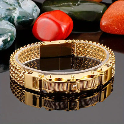 Titanium Steel Bracelet With Gemstone Inlay