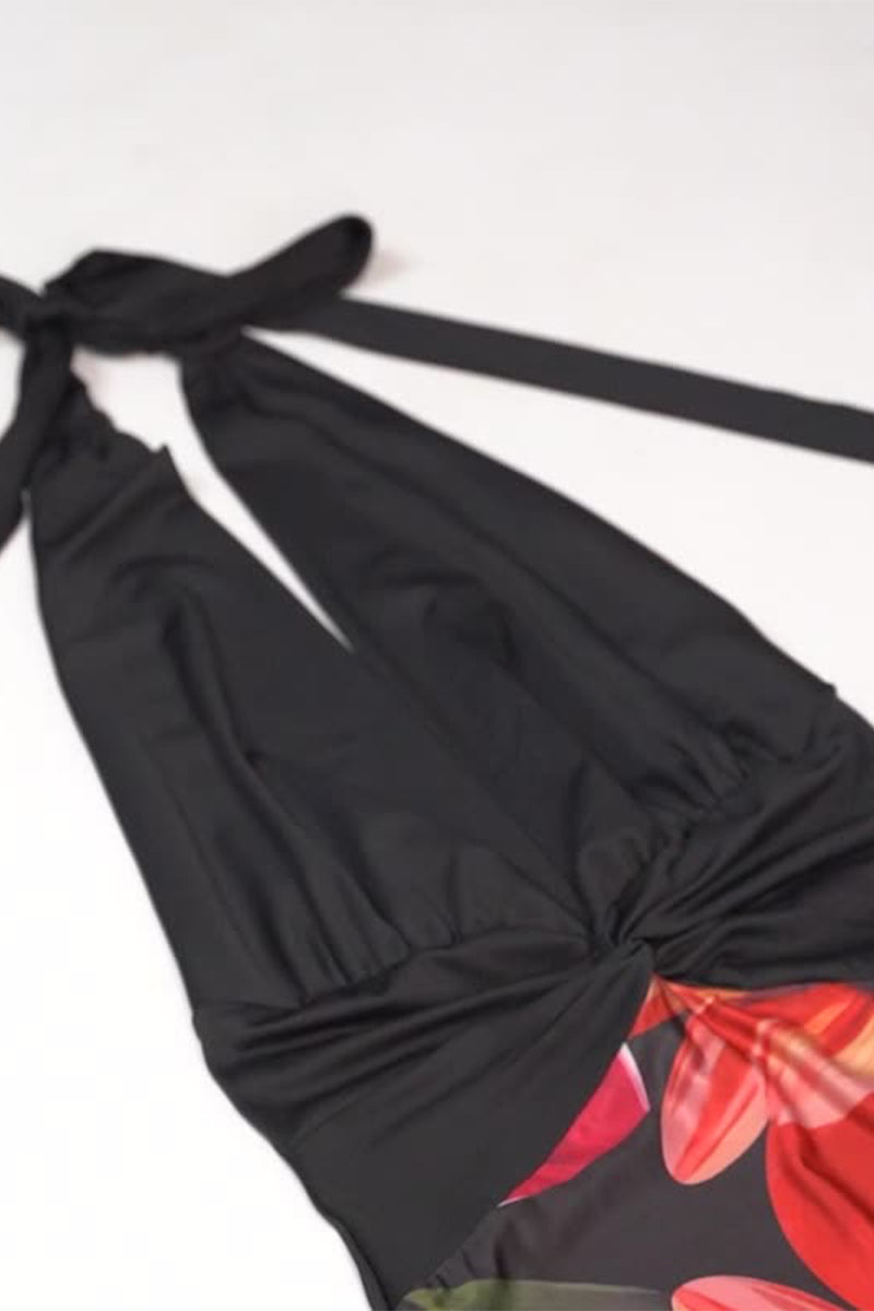 Not Positioning Printed Backless Halter One Step Skirt Dresses