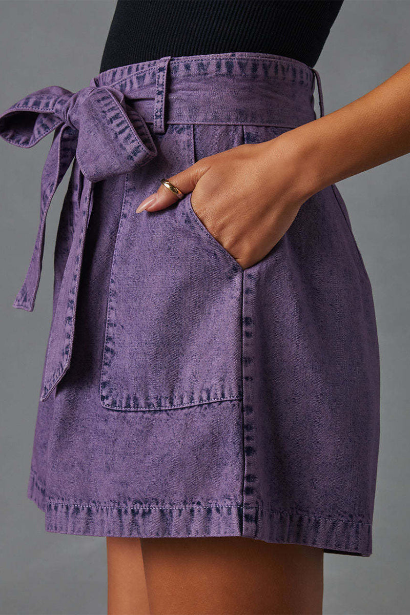 Bandage Make Old Pocket High Waist Denim Shorts