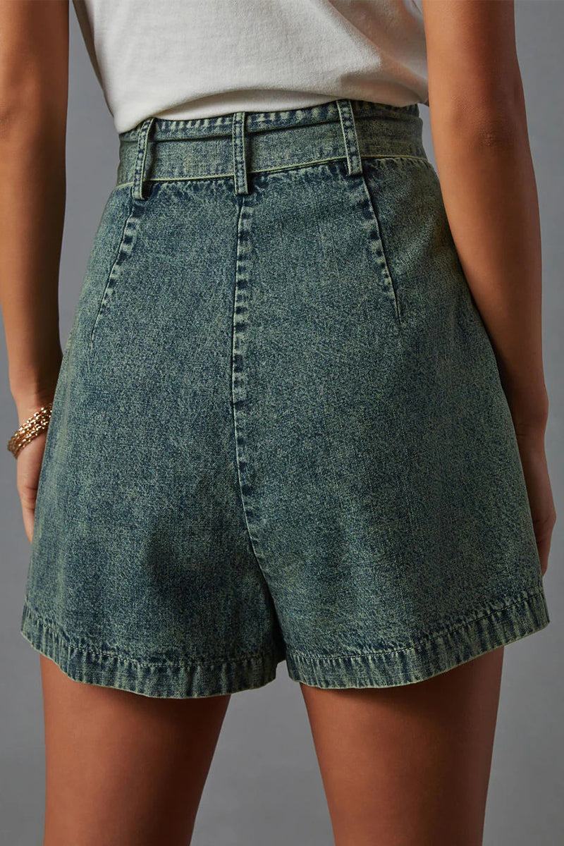 Bandage Make Old Pocket High Waist Denim Shorts
