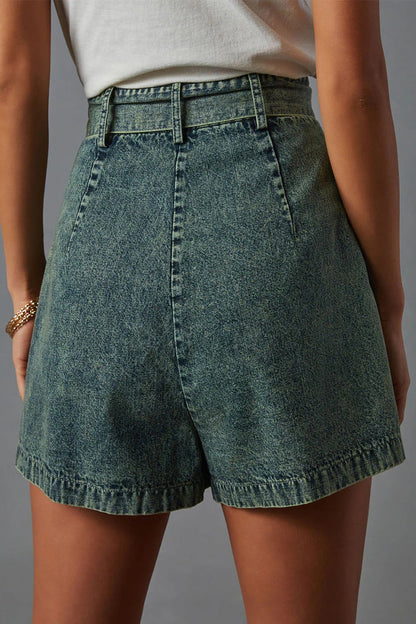 Bandage Make Old Pocket High Waist Denim Shorts