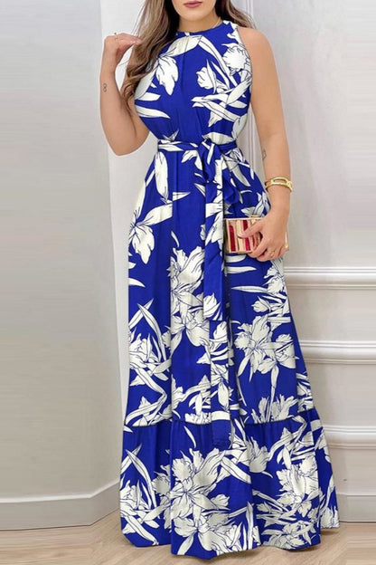 Print Frenulum O Neck Long Dresses