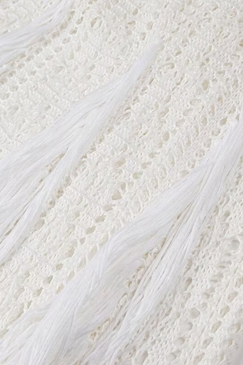 Color Hollow Out Tassel O Neck One Step Skirt Dresses