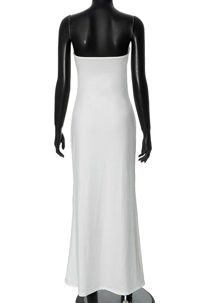 Celebrities Color Patchwork Strapless Long Dresses