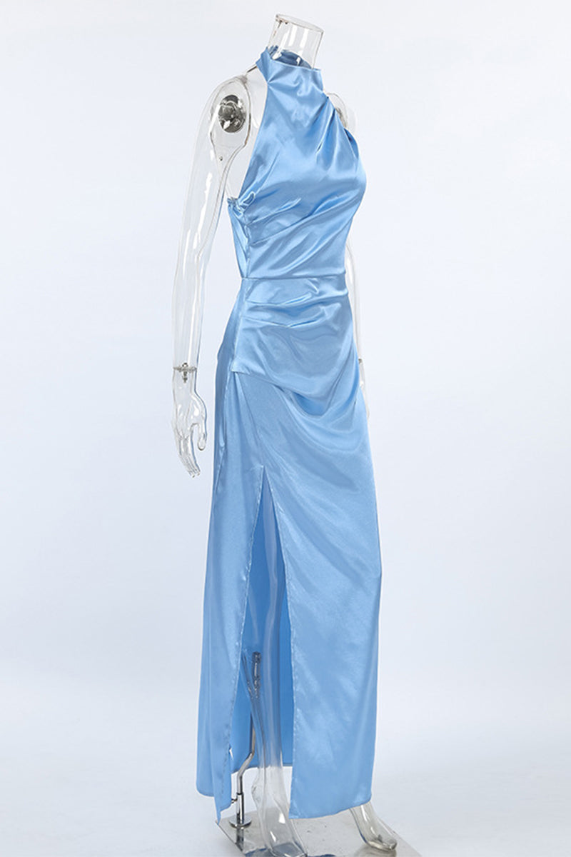 Prom Color Slit Halter One Step Skirt Dresses