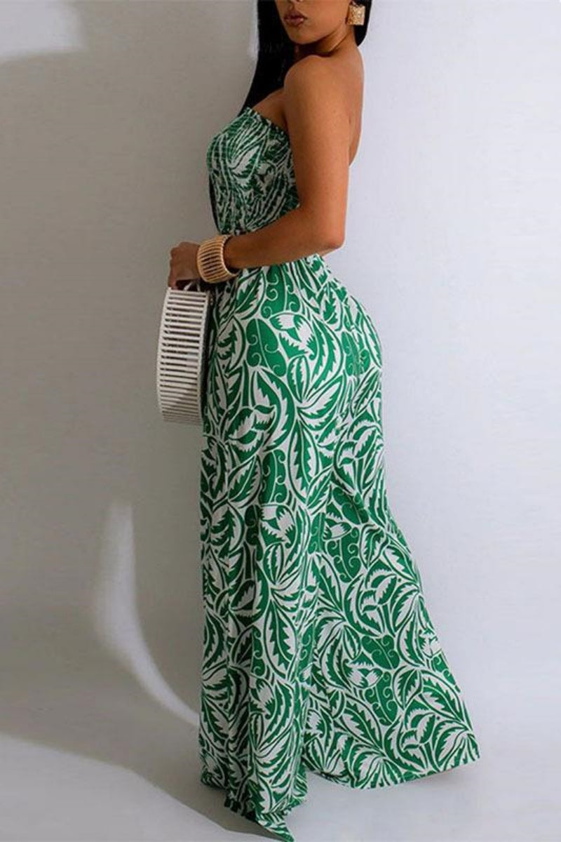 Print Strapless Bodycon Jumpsuits(4 Colors)