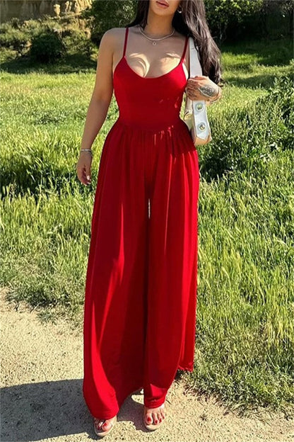 Color Backless Spaghetti Strap Bodycon Jumpsuits