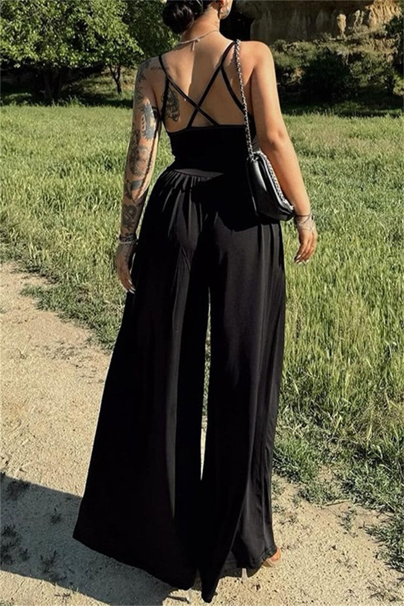 Color Backless Spaghetti Strap Bodycon Jumpsuits