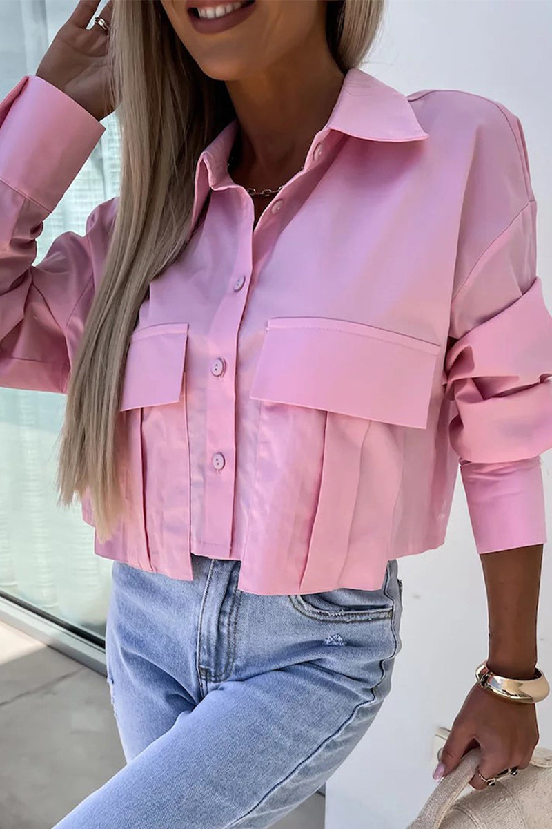 Daily Color Buttons Patchwork Shirt Collar Blouses