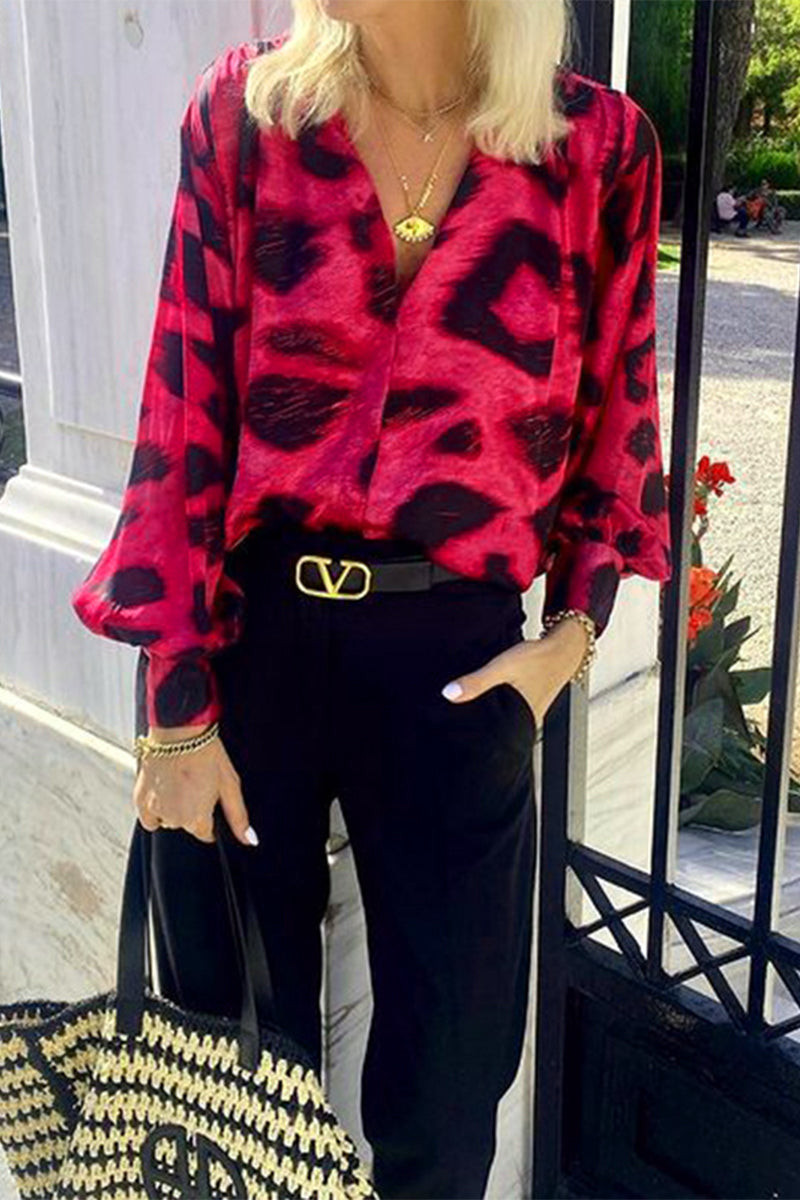 Street Geometric Print V Neck Blouses