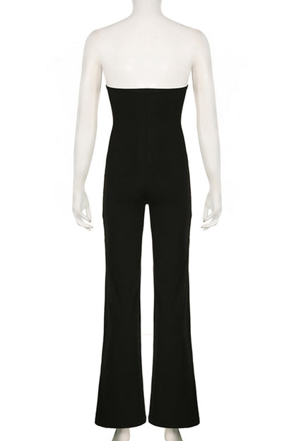Color Backless Patchwork Strapless Regular Jumpsuits