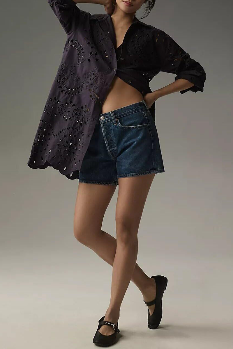 Daily Color Hollow Out Buckle Turndown Collar Blouses(4 Colors)