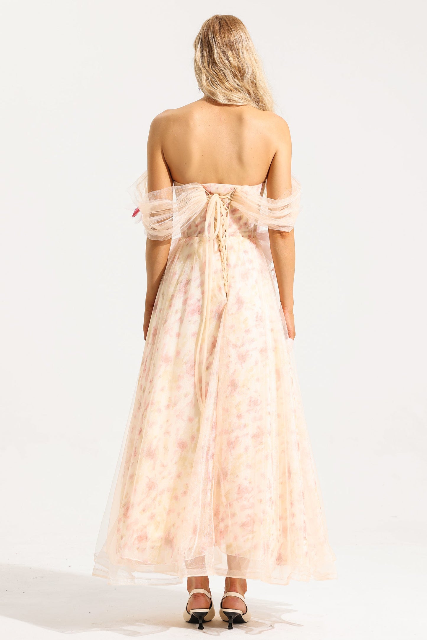 Mesh 3d Off-shoulder Midi Dress