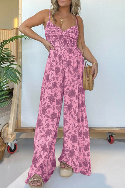 Print Backless Spaghetti Strap Regular Jumpsuits(6 Colors)