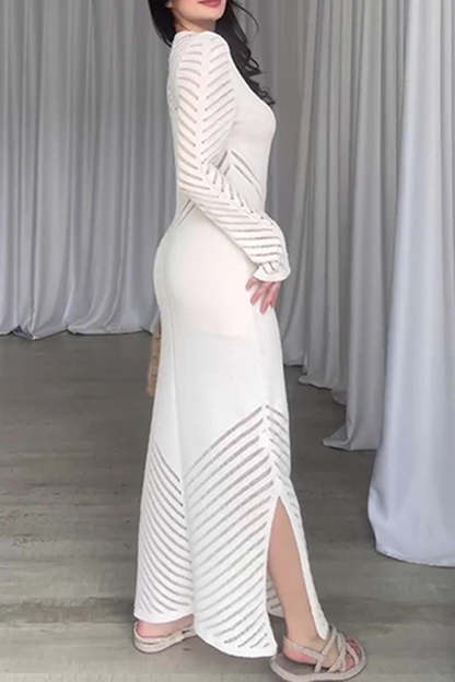 Daily Color Hollow Out Stringy Selvedge O Neck Wrapped Skirt Dresses