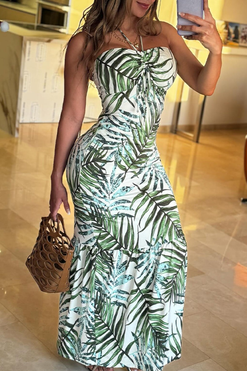 Print Backless Strapless Long Dresses