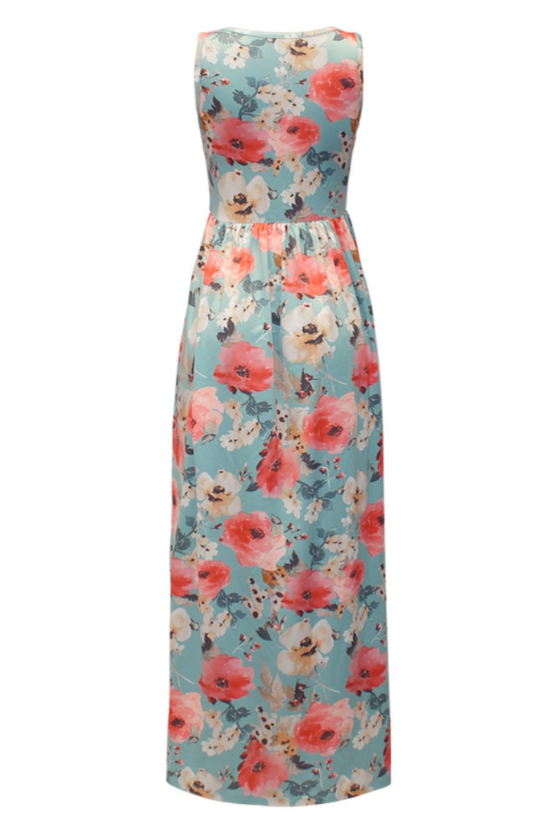 Print Basic O Neck Long Dresses