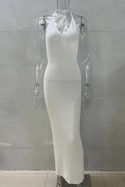 Color Lace Up Backless Halter One Step Skirt Dresses