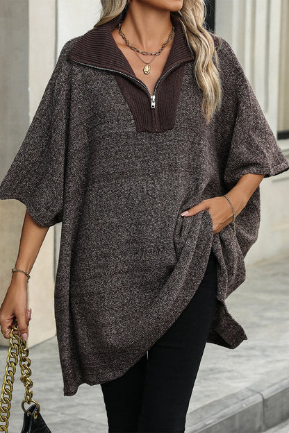 Color Zipper Turndown Collar Sweaters(4 Colors)