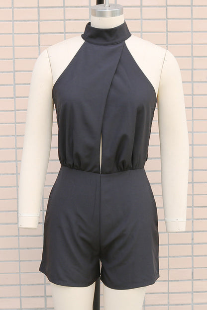 Color Backless Zipper Half a Turtleneck Rompers(4 Colors)