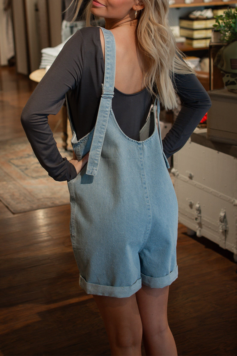 Daily Color Pocket U Neck Sleeveless Loose Denim Jumpsuits