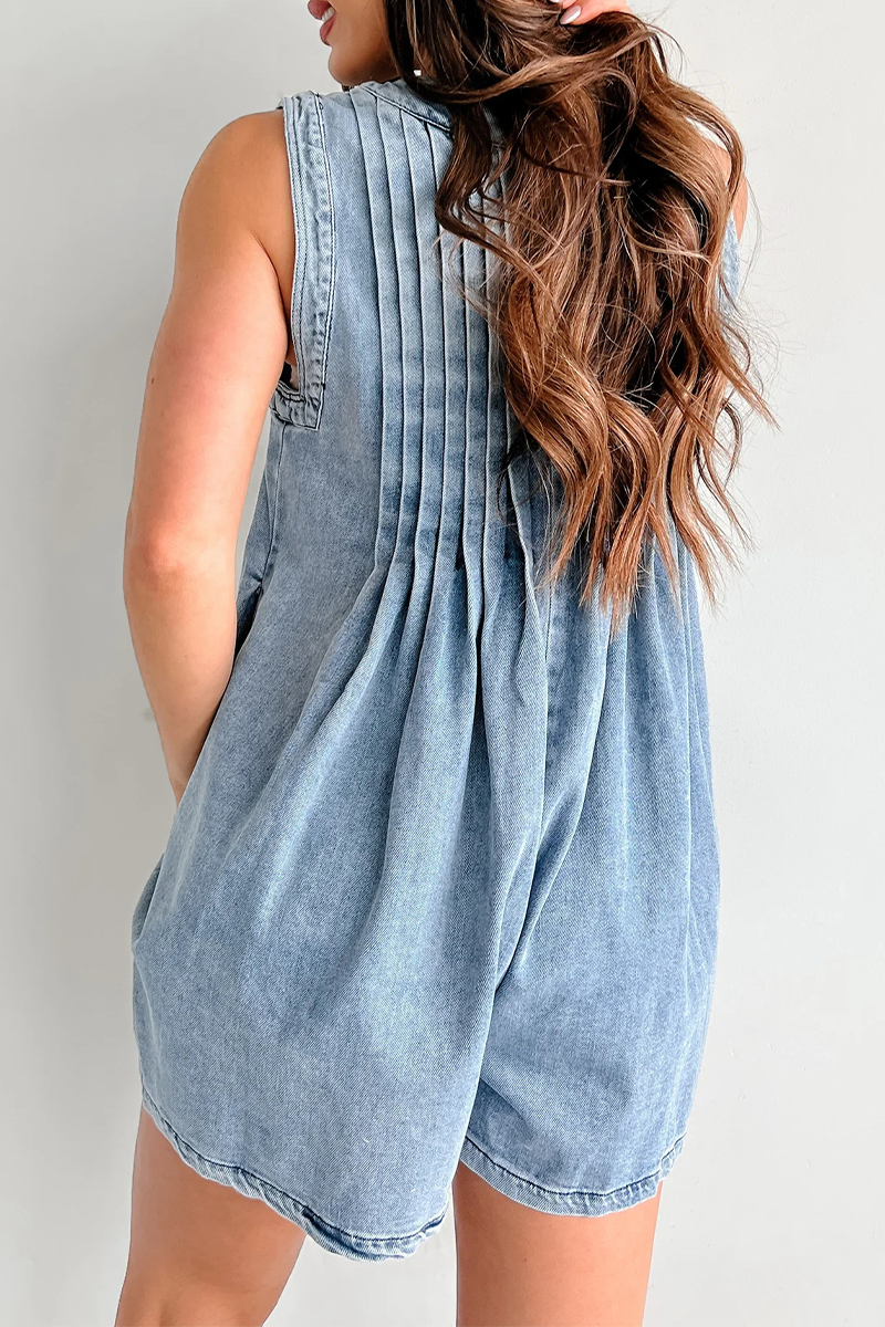 Street Pocket Lace Up V Neck Sleeveless Loose Denim Jumpsuits(9 Colors)