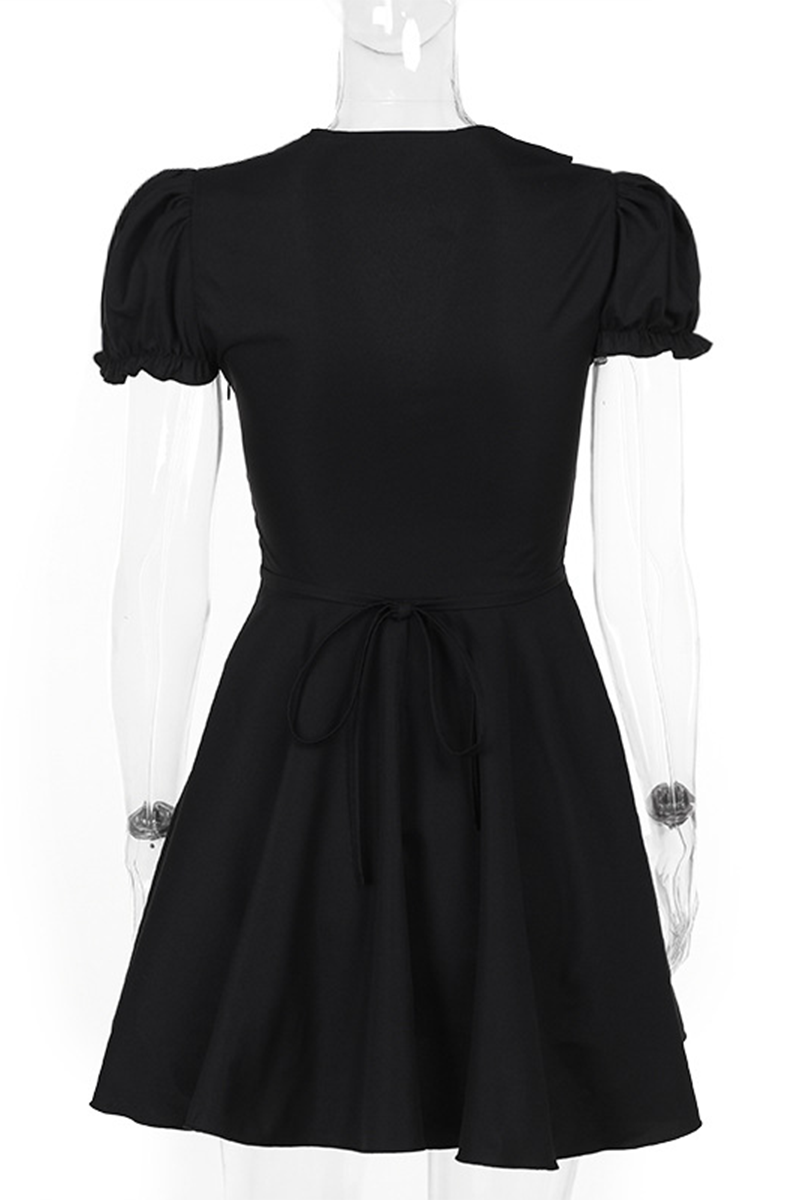 Color Patchwork V Neck Waist Skirt Dresses
