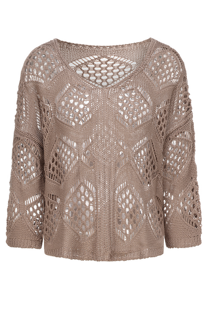 Street Color Hollow Out Weave V Neck Sweaters