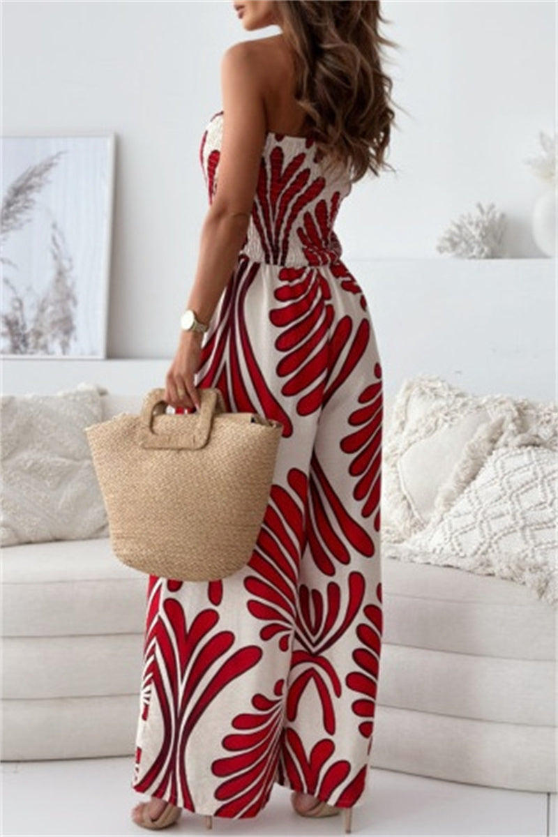 Print Backless Strapless Bodycon Jumpsuits(3 Colors)