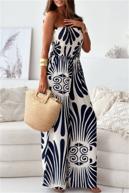 Print Backless Strapless Bodycon Jumpsuits(3 Colors)