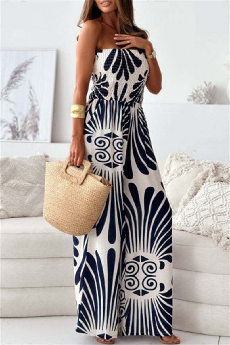 Print Backless Strapless Bodycon Jumpsuits(3 Colors)