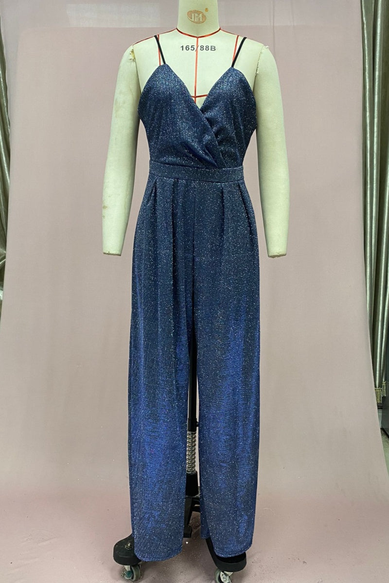 Color Backless V Neck Bodycon Jumpsuits
