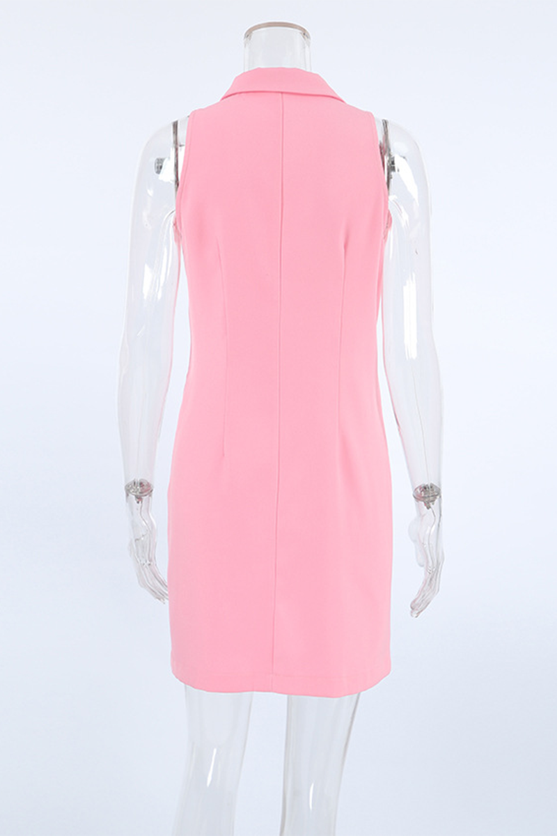 Celebrities Color Buckle Turndown Collar Pencil Skirt Dresses