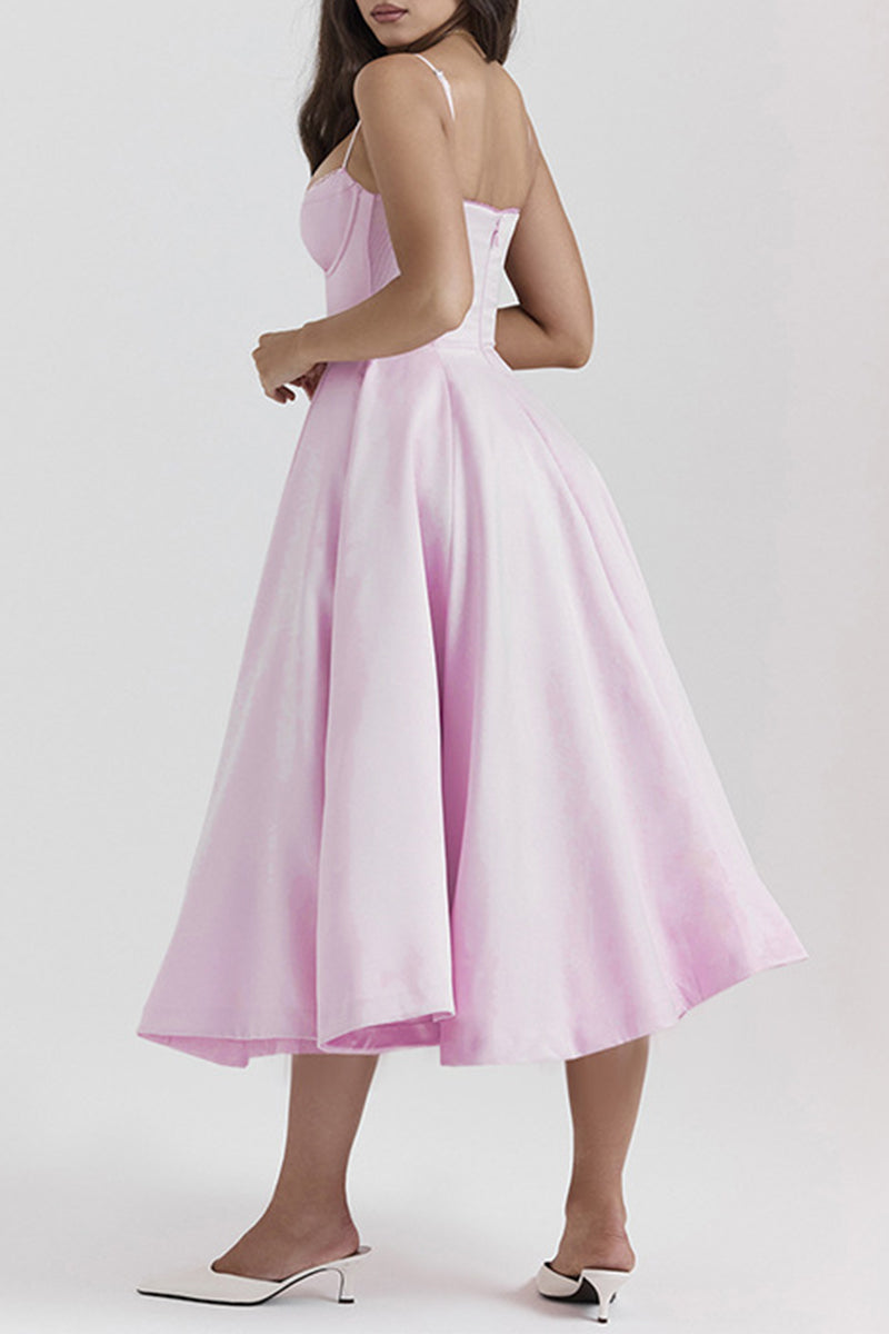 Party Color Patchwork V Neck Waist Skirt Dresses