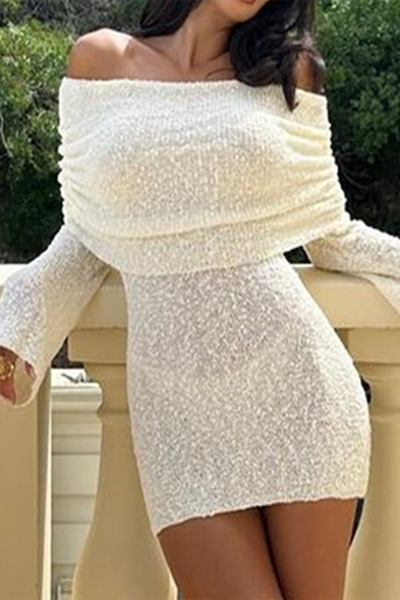 Color Hollow Out See-through Off Shoulder One Step Skirt Dresses