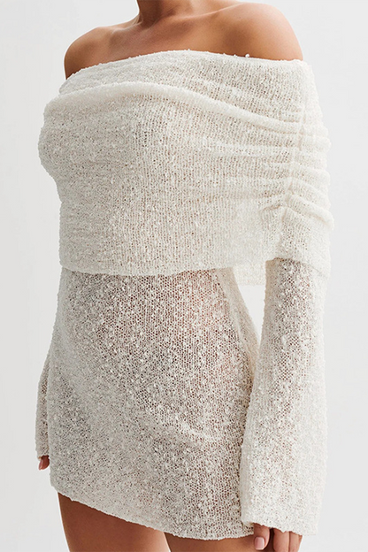 Color Hollow Out See-through Off Shoulder One Step Skirt Dresses