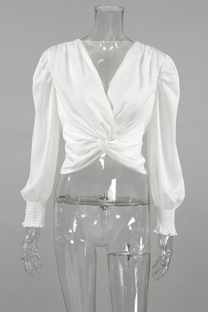 Color Ruched V Neck Blouses