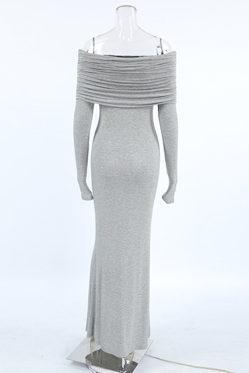 Street Color Ruched Off Shoulder One Step Skirt Dresses
