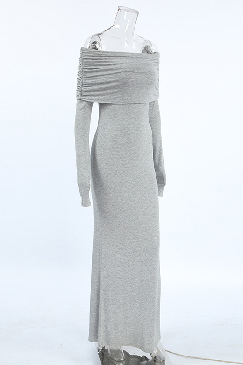 Street Color Ruched Off Shoulder One Step Skirt Dresses