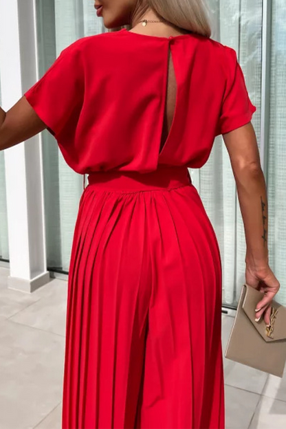 Color With Belt Pleated Pile Heap Collar Loose Jumpsuits(3 Colors)