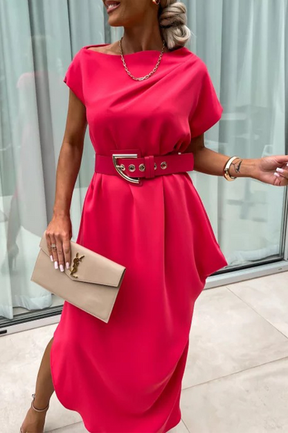Street Color Without Belt Irregular Pile Heap Collar One Step Skirt Short Sleeve Dress(no Belt)(4 Colors)