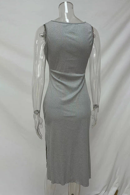 Color Hollow Out U Neck Wrapped Skirt Dresses(4 Colors)