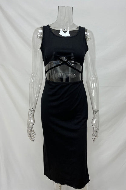 Color Hollow Out U Neck Wrapped Skirt Dresses(4 Colors)