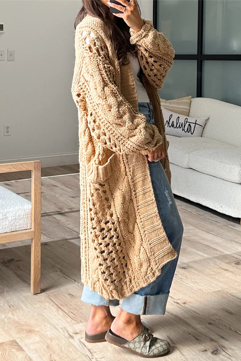Daily Color Hollow Out Pocket Cardigan Collar Cardigans