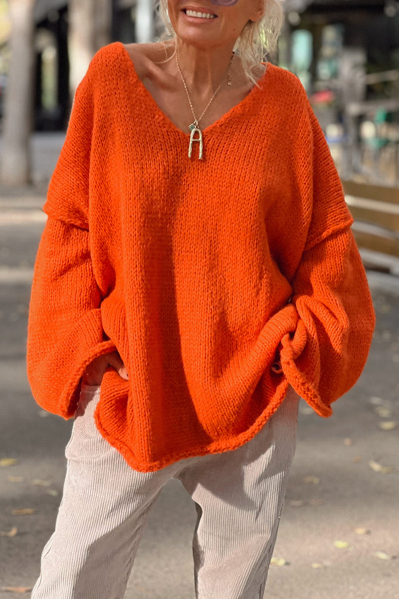 Color Weave V Neck Sweaters