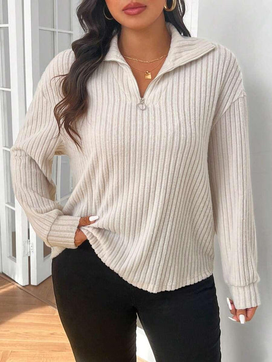 Fuzzy Collar Quarter Zip Cozy Sweater