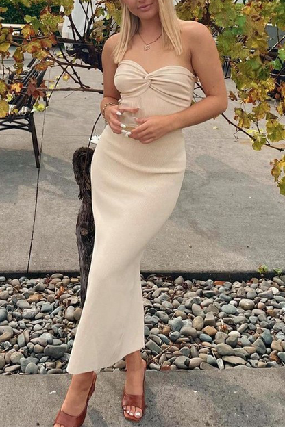 Color Backless Weave Strapless One Step Skirt Dresses(4 Colors)