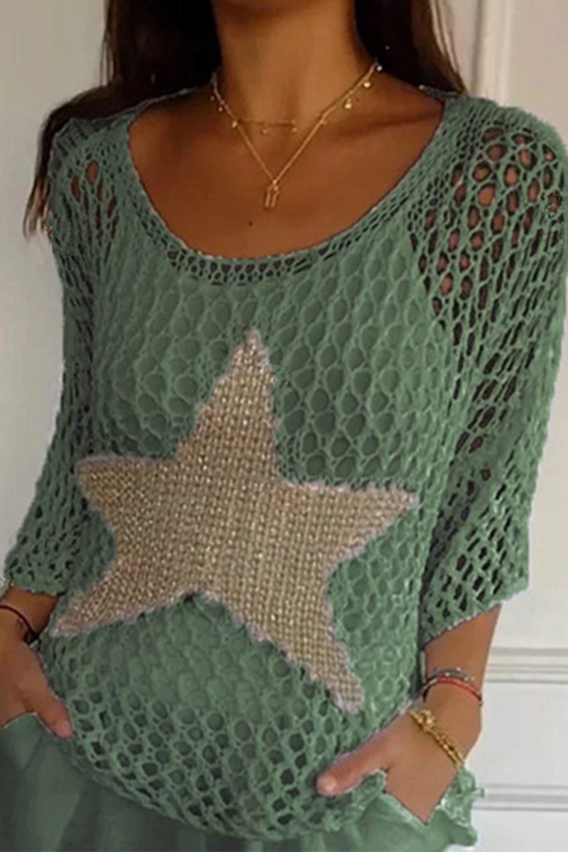 The Stars Hollow Out See-through U Neck Sweaters(8 Colors)