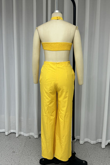 Daily Color Hollow Out Pocket Strapless Skinny Jumpsuits